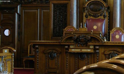 An empty municipal council chamber