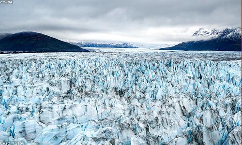 A vast glacier under an overcast sky